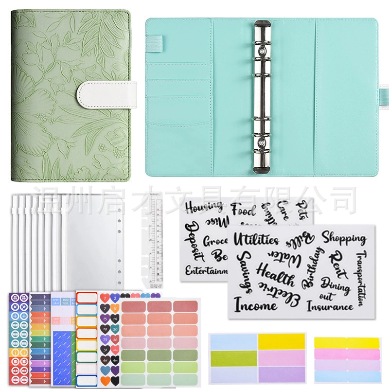 профили embossed macaron binder A6 notebook customized leather shell binder cash budget planning book