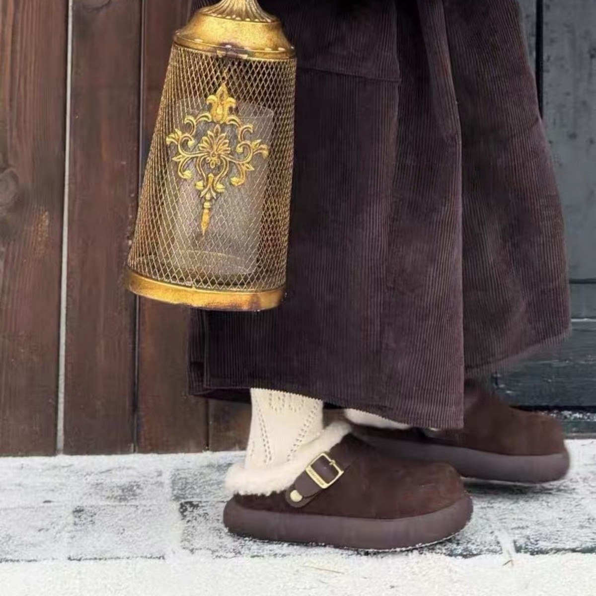 Zoccoli da donna foderati in pelliccia sintetica - Scarpe invernali slip-on con suola spessa, punta rotonda e interno in pile caldo per un comfort casual. Scarpe in cotone_voghion.com