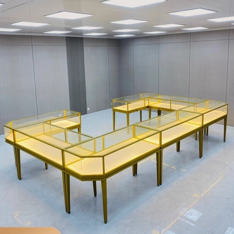 高档黄金银首饰柜台不锈钢珠宝钻石展示柜博物馆古玩透明玻璃货柜