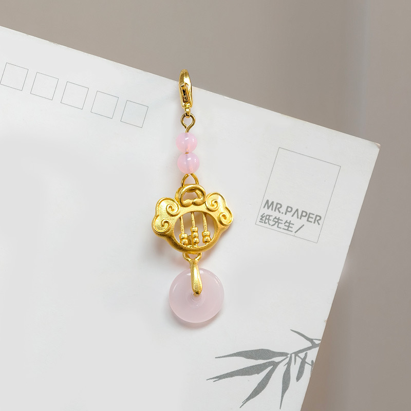 国民スタイル合金竹フレッシュピンクフラワーペンダント中国ベルペンダント古代スタイルチャイナ韓服衣類アクセサリー