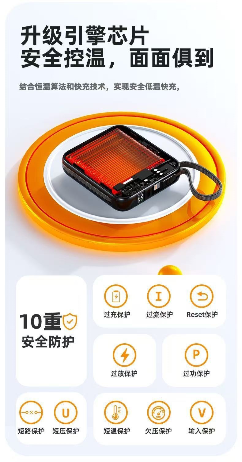 Yeni Ulusal Standart 3C Sertifikası 22.5W Süper Hızlı Şarj Kamerası Şarj Cihazı 20000mAh Dahili Çift Kablolu Taşınabilir Güç Kaynağı