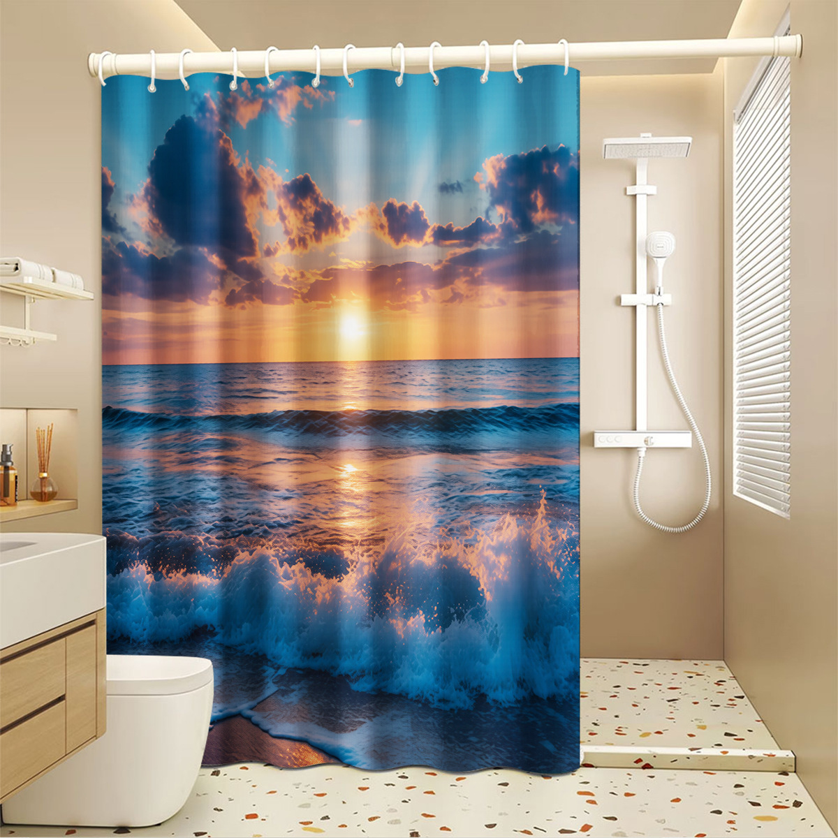 Thickened Polyester Waterproof Shower Curtain, No Need Drilling, Specifically Bathrooms, Can Be Used As Partition_voghion.com