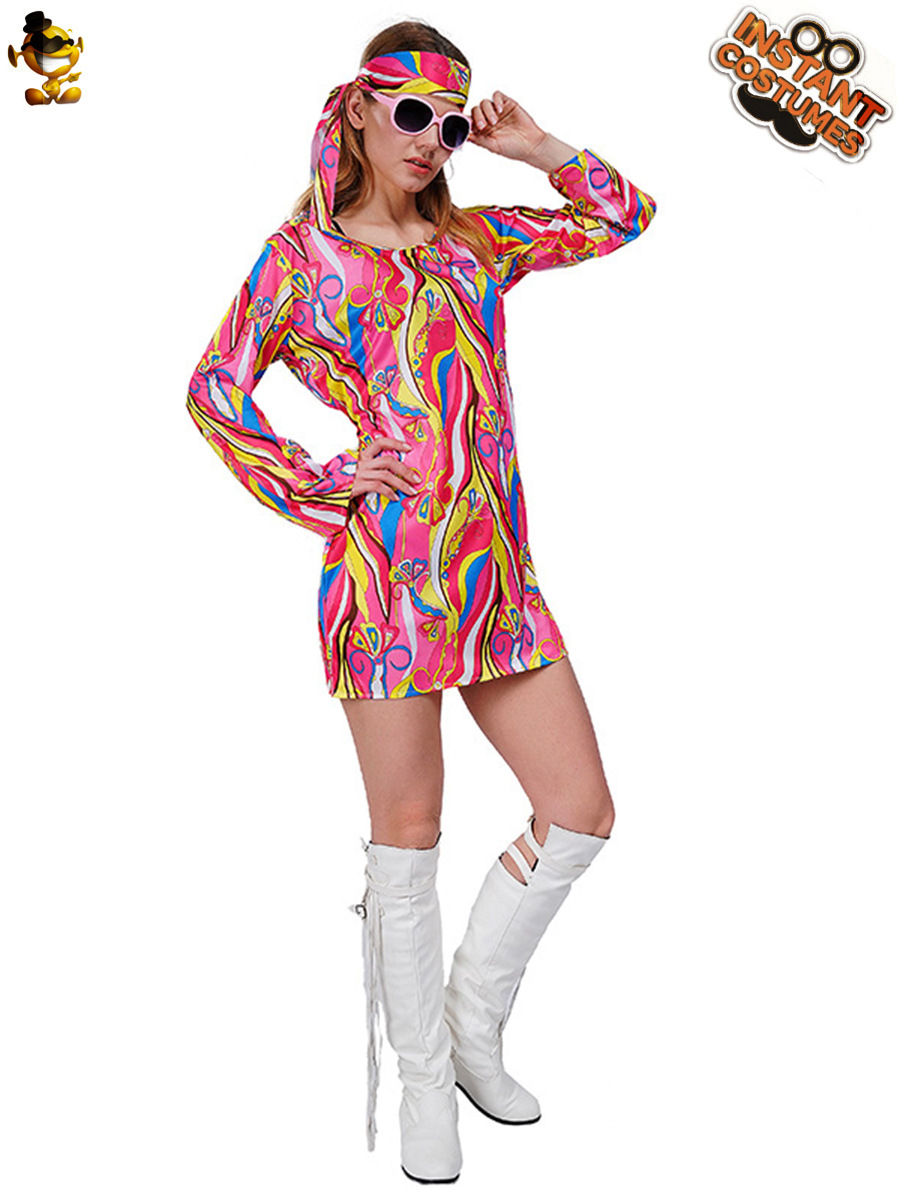 Carnaval de las mujeres adultas hippie Rock party traje grande de las mujeres hippie papel traje de rendimiento en 1960 s