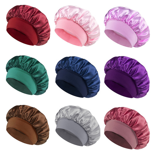 Best-selling solid-color wide elastic adult sleep cap, unisex fashionable hair care beauty bath cap, chemo hair cap