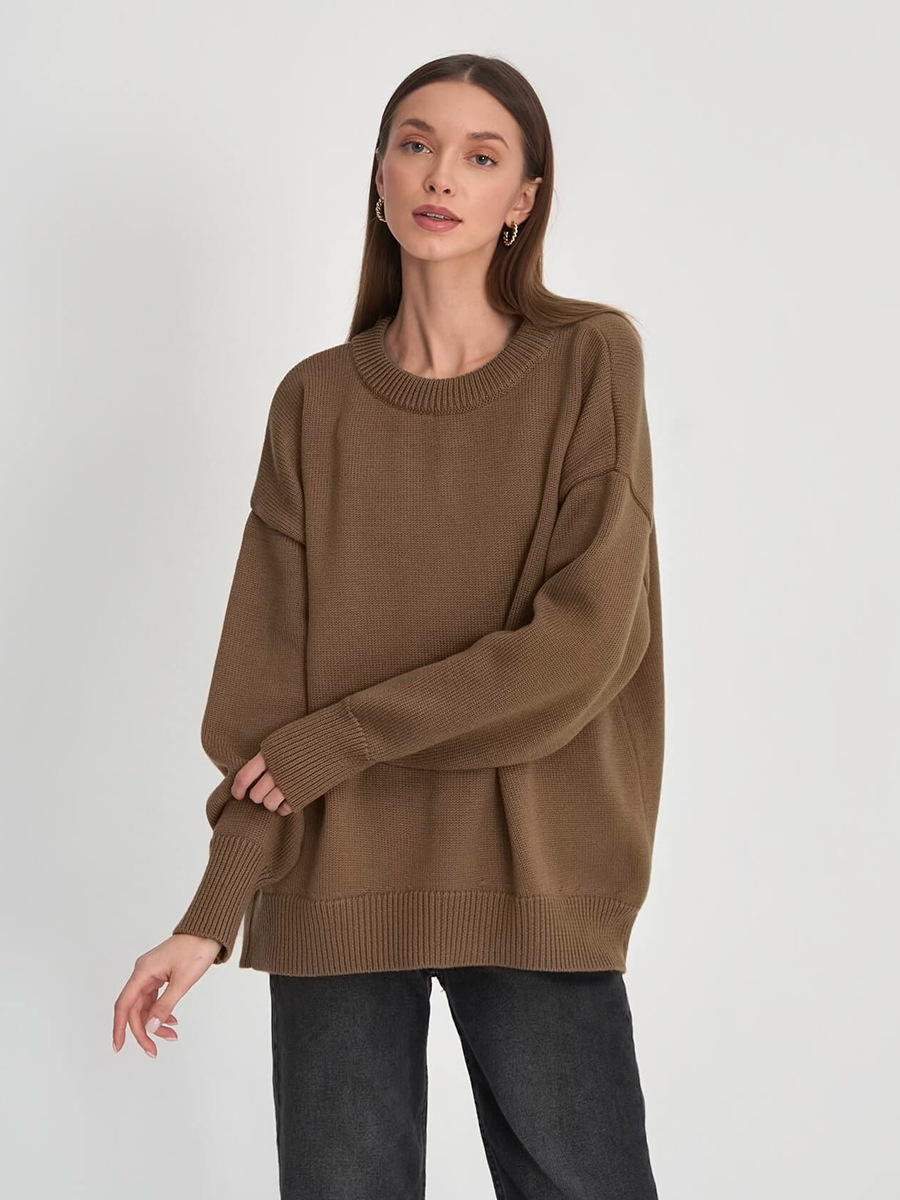 Suéter de Cuello Redondo de Color Sólido Transfronterizo, Estilo Europeo y Americano, Otoño-Invierno 2025, Nuevo Suéter de Punto Elegante, Versátil y Casual