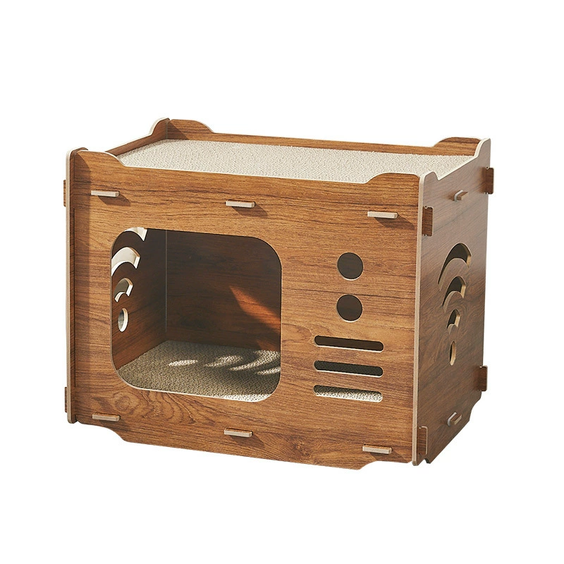 Cat scratcher box, bamboo wood panels with replaceable corrugated pad, multiple sizes