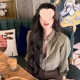 秋季韩系复古风宽松单排扣衬衫女2026新款设计感翻领工装衬衣