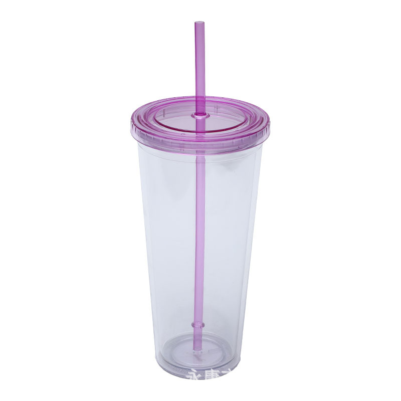 En stock suministro directo transfronterizo 24oz taza de plástico de doble capa de gran capacidad con tapa se puede personalizar LOGO taza portátil COMO taza de paja