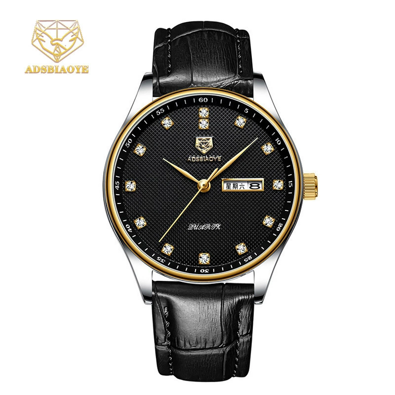 Часы Aida, кварцевые часы для внешней торговли, водонепроницаемые мужские часы с двойным календарем, инкрустированные бриллиантами, деловые мужские часы, оптовая продажа, производитель, ремешок для часов