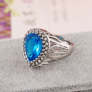 Angelababy婚礼同款跨境货源白金色镂空戒圈水滴形水晶树脂戒指