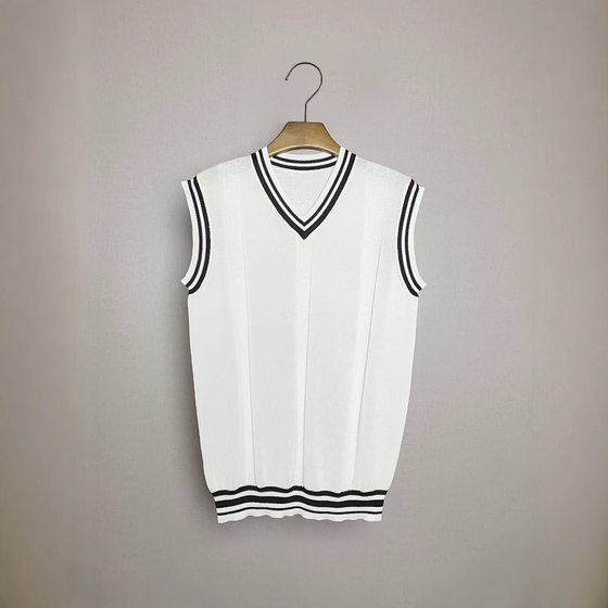 2024 European and American Cross-border Summer Solid Color V-neck Sweater Trendy College Style Sleeveless Vest Vest Top Men