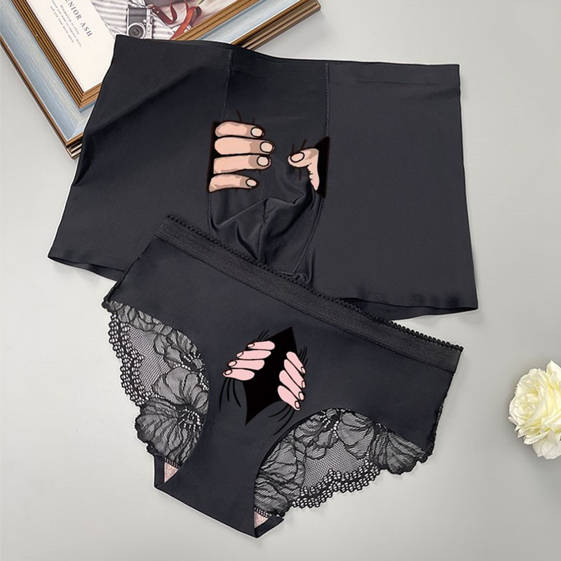 Couple's Underwear, One for Men and One for Women, Sexy New Lace Men's Ice Silk Style Summer Thin Shorts, Seamless Men's Underwear