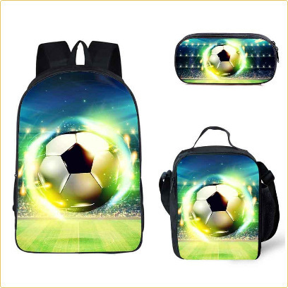 Backpack, Pencil Case, and Lunch Box Set for School Season - Children's Double Shoulder Backpack with Street Basketball and Football Design
