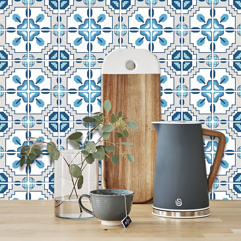 Ethnic Blue Contrast Color Pattern Lattice Tile Renovation Stickers display picture 4