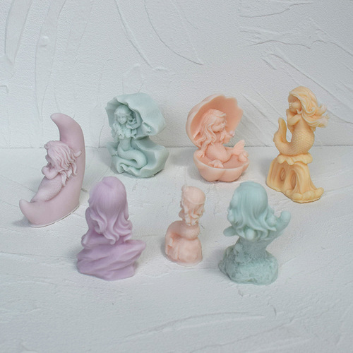 Mermaid Series Aromatherapy Plaster Mold DIY Shell Mermaid Aromatherapy Candle Glue Ornament Silicone Mold