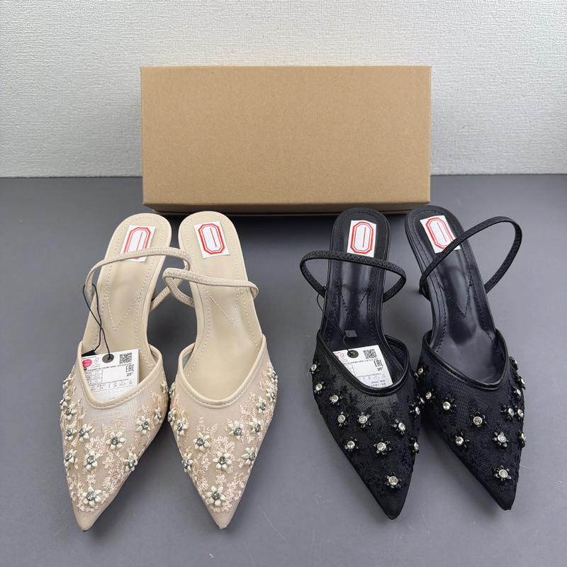 In-stock from the manufacturer: ZA2026 beaded embroidered mesh open-back high-heeled sandals with thin heels and mesh beads In-stock from the manufacturer: ZA2026 beaded embroidered mesh open-back high-heeled sandals with thin heels and mesh beads