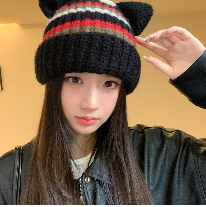 Amerikanischer Stil, süß, cool, dicker, gestreifter Strickpullover aus Schweineohrwolle für Herbst und Winter, warm, lässig, vielseitig, winddicht_voghion.com