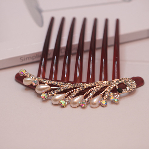 Yiwu Pearl Seven-Tooth Hair Comb Hair Rhinestone Women's Acrylic Hairpin Hair Accessories Wholesale