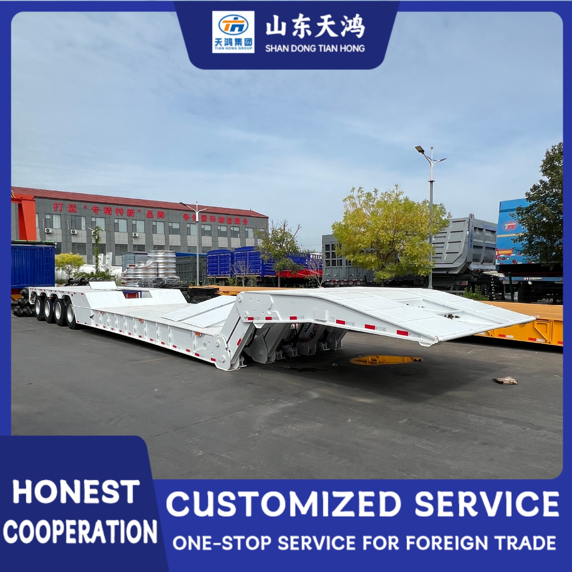 Manufacturer Sells Ready-Made Export Folding Goose Head Low Flatbed Semi-Trailer African and Middle Eastern Heavy Machinery Transport Trailer