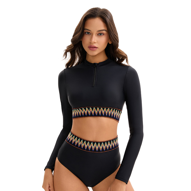 Foreign Trade Split Long-Sleeved Surfing Suit Sun Protection Swimsuit Women's High-Waisted Conservative Triangle Wetsuit Amazon Sexy Swimsuit