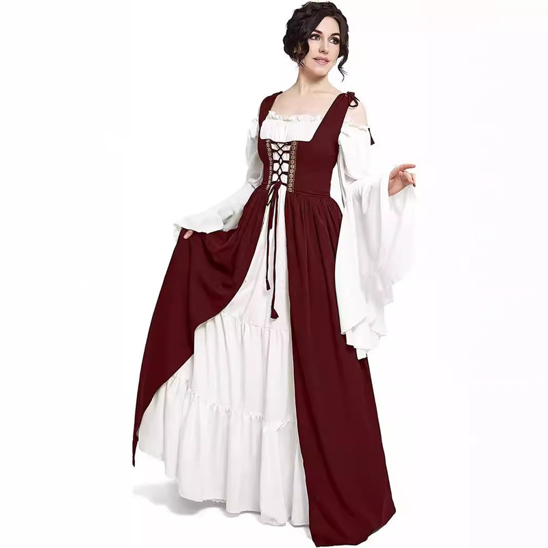 Amazon AliExpress Medieval Halloween Revival dress Bundle Waist Collar cos dress in stock
