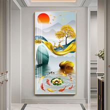 九鱼图十字绣2024新款荷花线绣客厅玄关竖版大气福鹿发财树自己