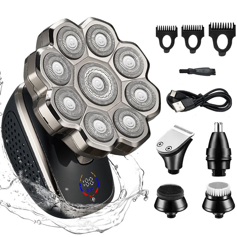 Foreign trade new 9D electric shaver men's digital display razor waterproof bald machine magnetic absorption cutter head beard knife