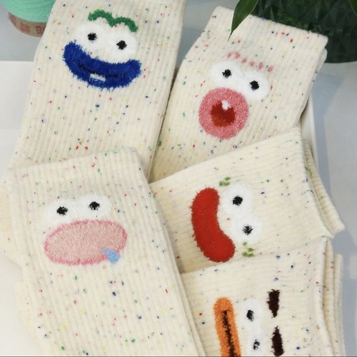 Crazy cartoon dot lace ankle socks for girls, fun feather lace socks, big mouth socks, versatile and quirky socks