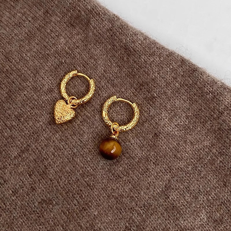 美拉德天然虎眼石不對稱耳扣女生小眾高級感耳環2024新款秋冬耳飾