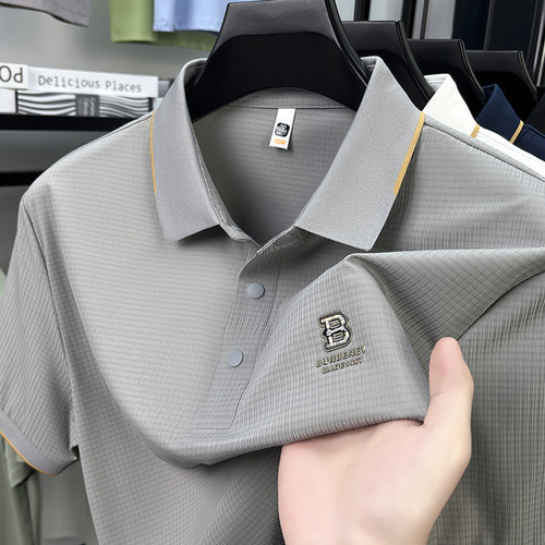 Ice Silk Casual Seamless Men's Short Sleeve T-Shirt 2025 New Summer Middle-Aged Dad Style Collar POLO Shirt Top