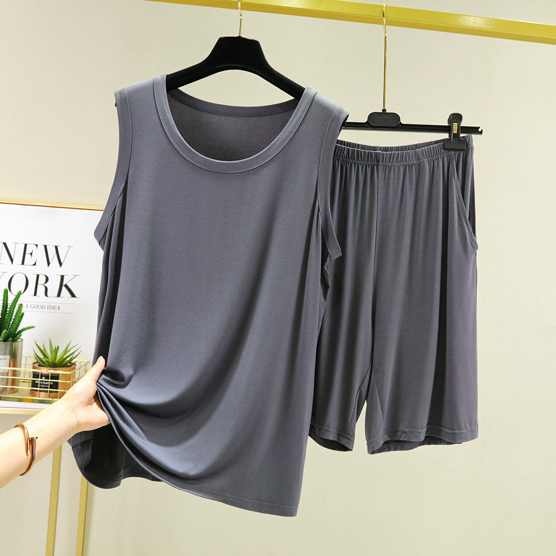 Summer vest sleevless, thin set, pijama, sewn from modal, plus size