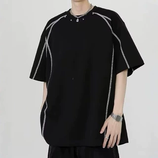 金属装饰重磅短袖t恤夏季设计感高质量宽松衣服潮牌美式高街半袖