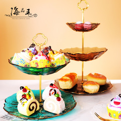 北歐金邊玻璃盤子家用創意分層水果串盤糖果蛋糕零食托盤ins餐具