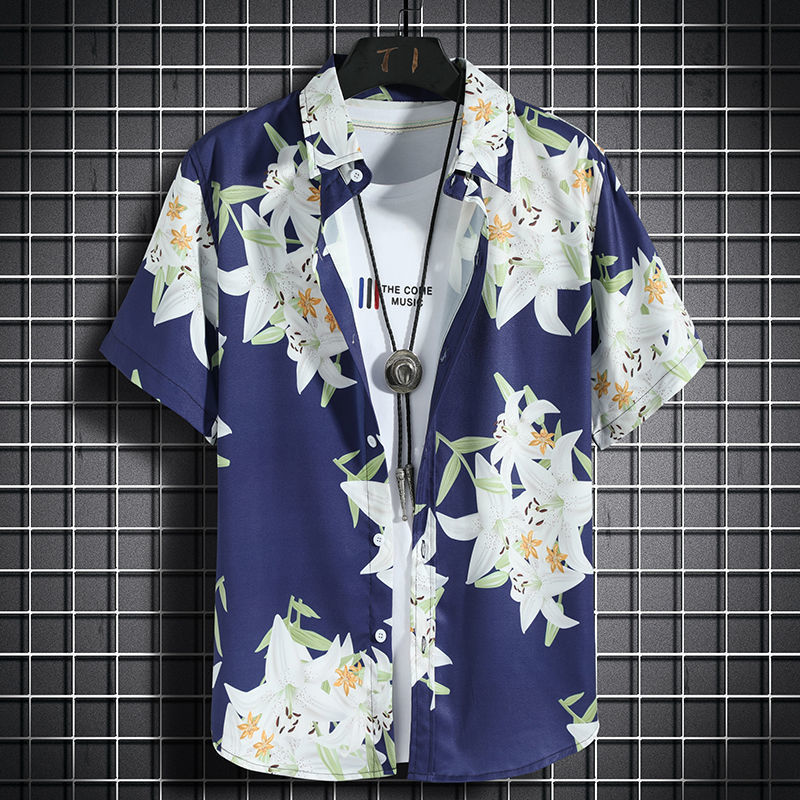 Hawaii Holiday ropa de playa traje casual de moda para hombres camisa de manga corta para hombres pantalones cortos sueltos ropa hermosa camisa floral