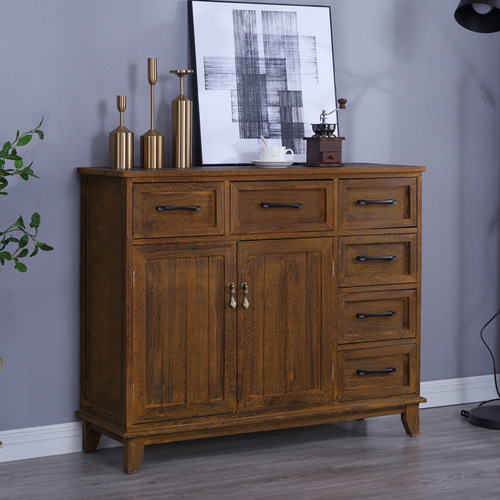 PK7J American solid wood chest with drawers, retro style, simple modern storage cabinet, home use, multifunctional shoe cabinet