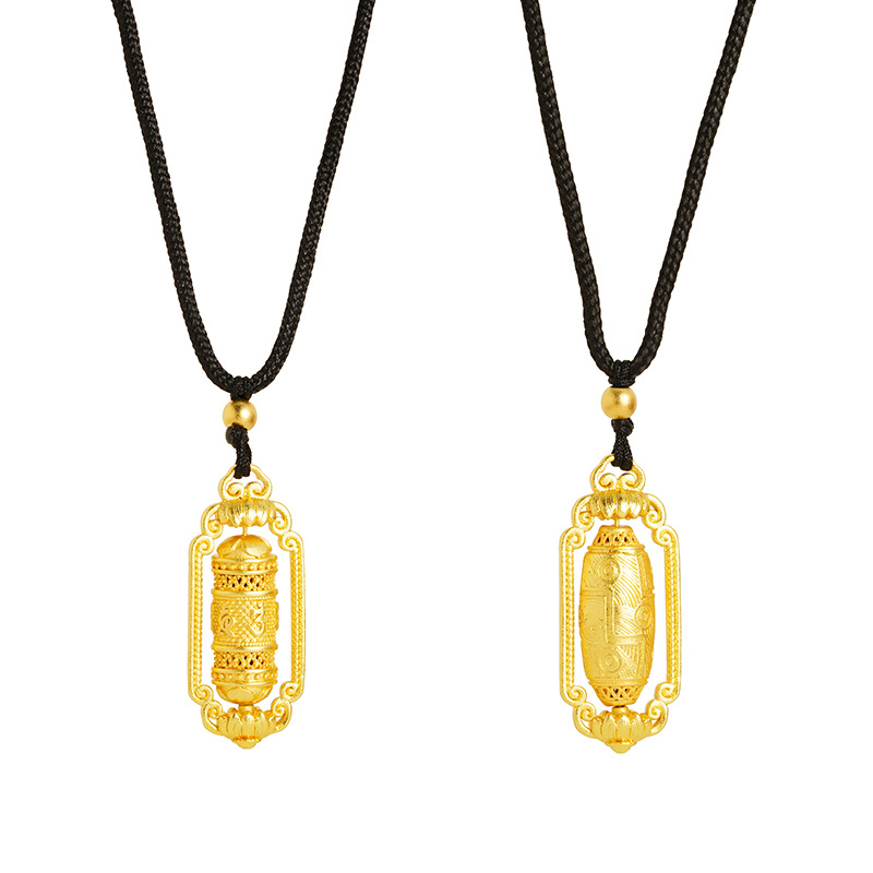 Patrimonio antiguo collar de oro de seis palabras mantra oración Tubo negro cuerda COLLAR COLGANTE todo fósforo estilo chino suministro directo de fábrica