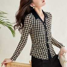 2023春秋季新款千鸟格气质小衫超大码遮肚子显瘦长袖衬衫上衣女装