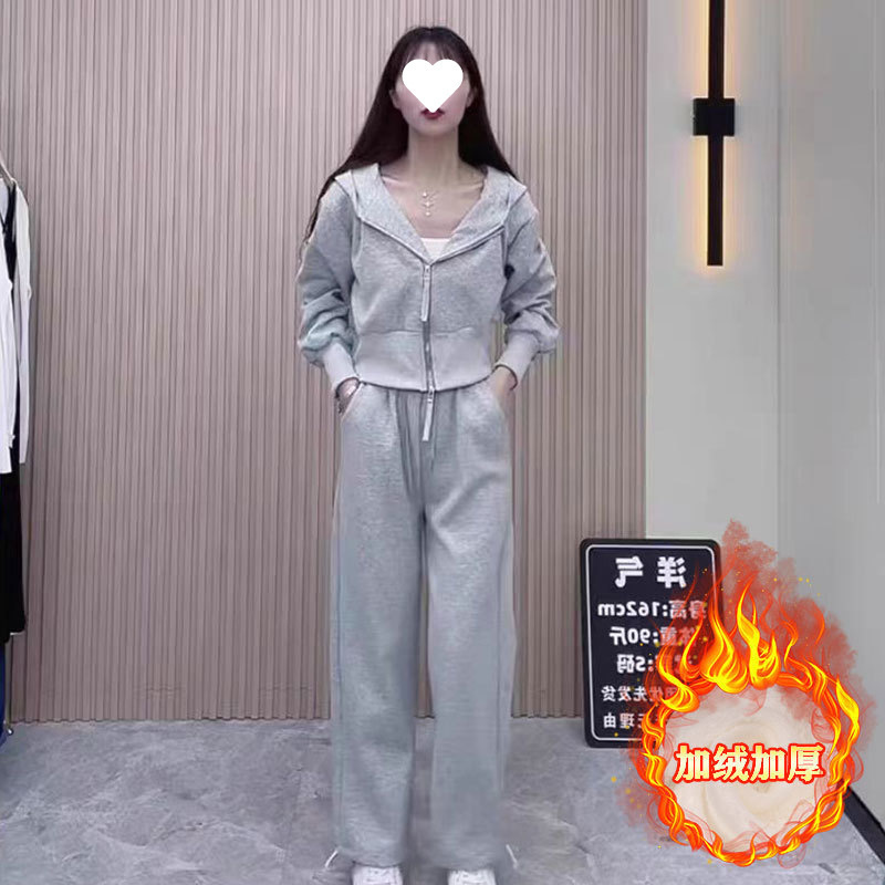 春秋季奶油色系穿搭棉/棉休闲运动套装女网红炸街减龄显瘦|undefined