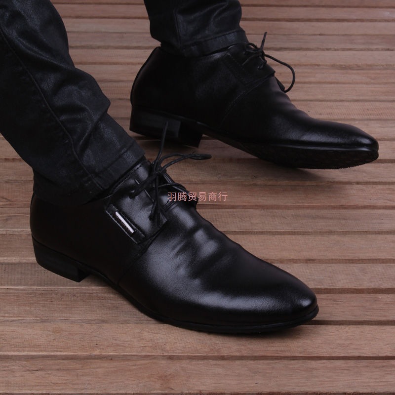 头层牛皮商务休闲黑色内增高男士尖头韩版真皮透气英伦正装男鞋子