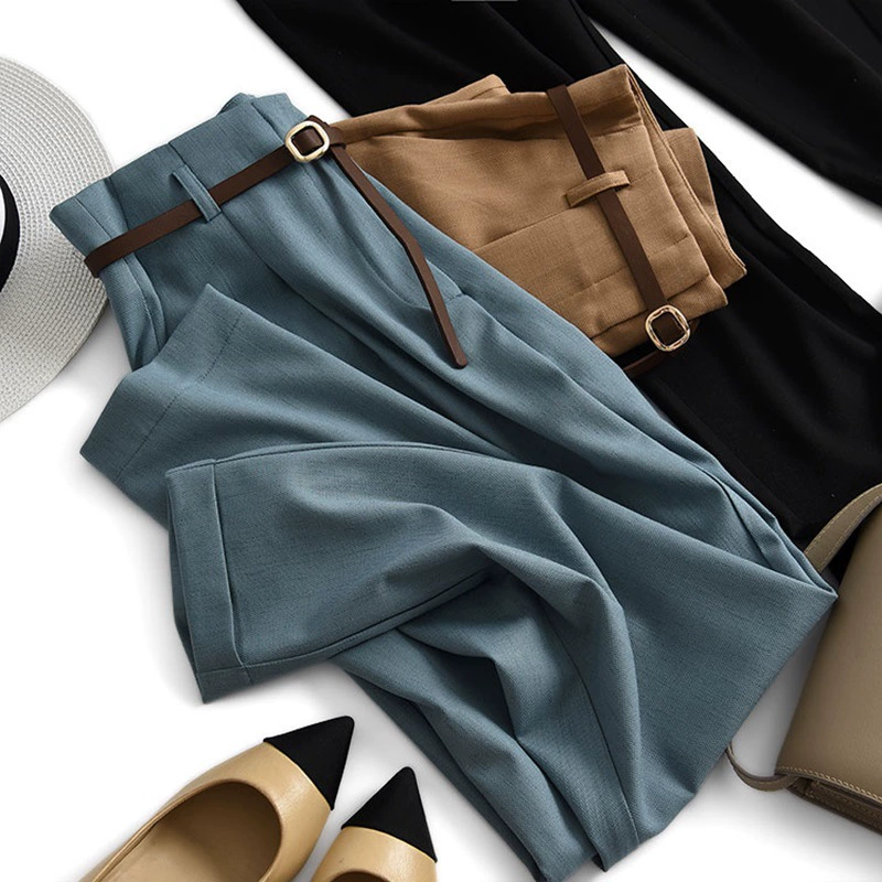 Костюмные брюки Высококачественные маленькие женские брюки Sense на весну и осень Новое поступление Брюки Harlan Вертикальные прямые конические брюки с девятью точками из дымовой трубки