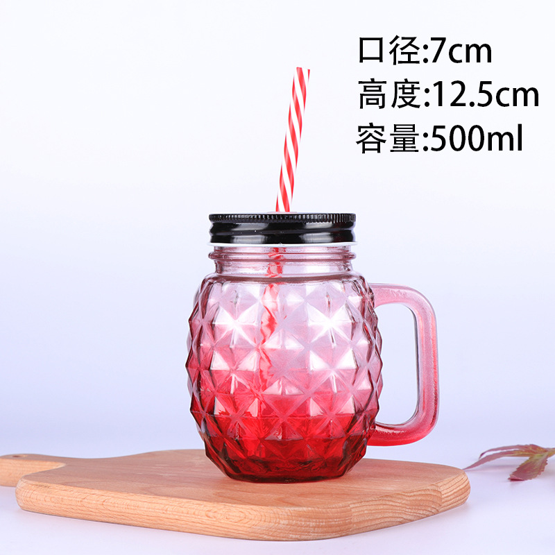 Fábrica al por mayor Polla taza Internet celebridad gradiente color Mason taza paja vidrio taza con mango fútbol taza de agua