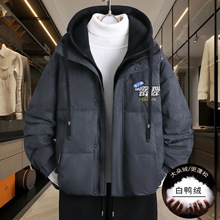 青少年潮牌宽松羽绒服假两件连帽白鸭绒外套中学生男高街时尚上衣
