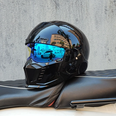 Motosiklet dəbilqələri — 3C Certified Motorcycle Retro Helmet for - m-bright-black-phantom-blue