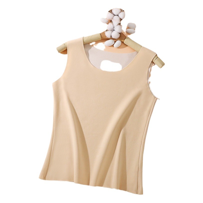 De terciopelo auto-calefacción de la ropa interior térmica de doble cara cepillado chaleco térmico de las mujeres sin fisuras color sólido engrosado fondo superior Otoño e Invierno
