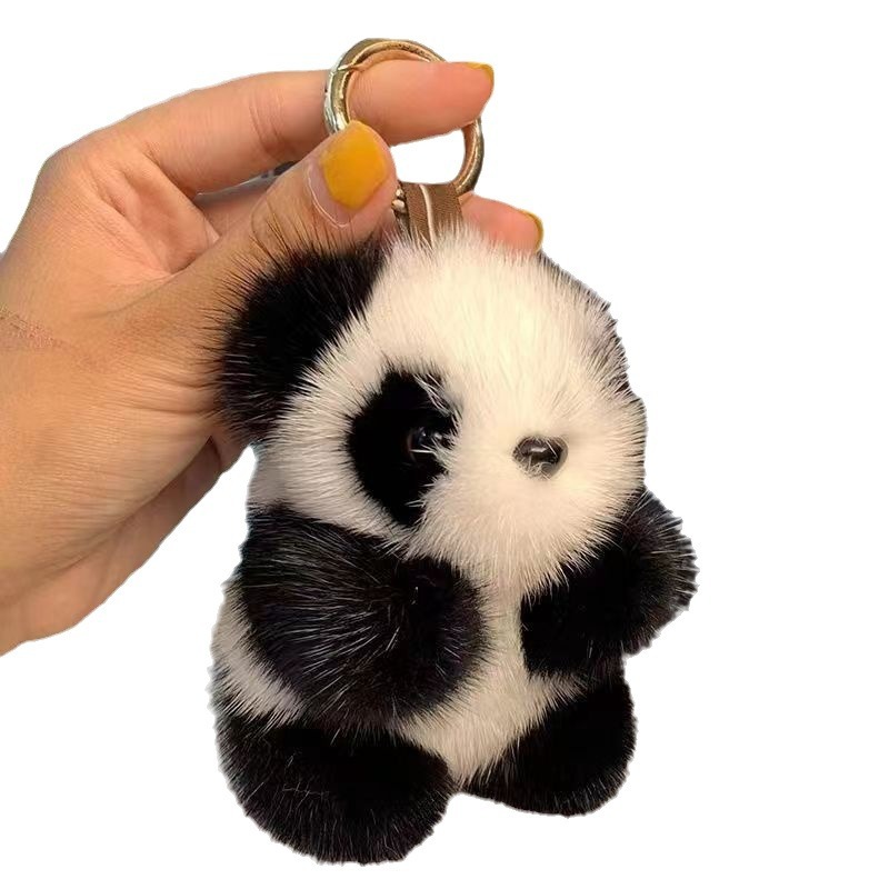 Lovely visón pelo panda colgante chatter con el mismo pequeño viento de fragancia bolso de mujer colgante inserción panda llavero