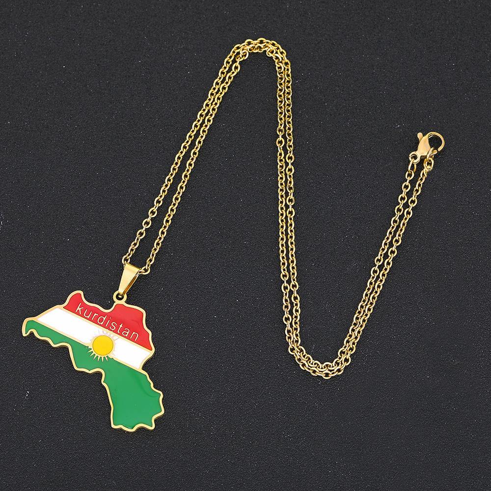 Kurdistan map pendant necklace oil drop retro men and women stainless steel pendant accessories_voghion.com