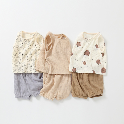 Summer baby vest set breathable cotton gauze baby home clothes vest shorts split two-piece pajamas