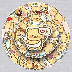 50張黃油小熊塗鴉貼紙卡通可愛表情包裝飾水杯手機殼小麻薯貼紙