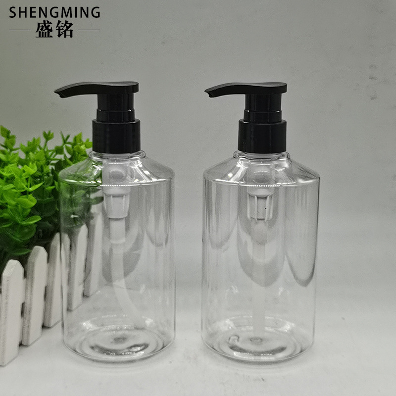 PET透明ローション斜め肩ボトル 500ML シャワージェル空ボトル シャンプー押圧ボトル ハンドソープポンプボトル|undefined