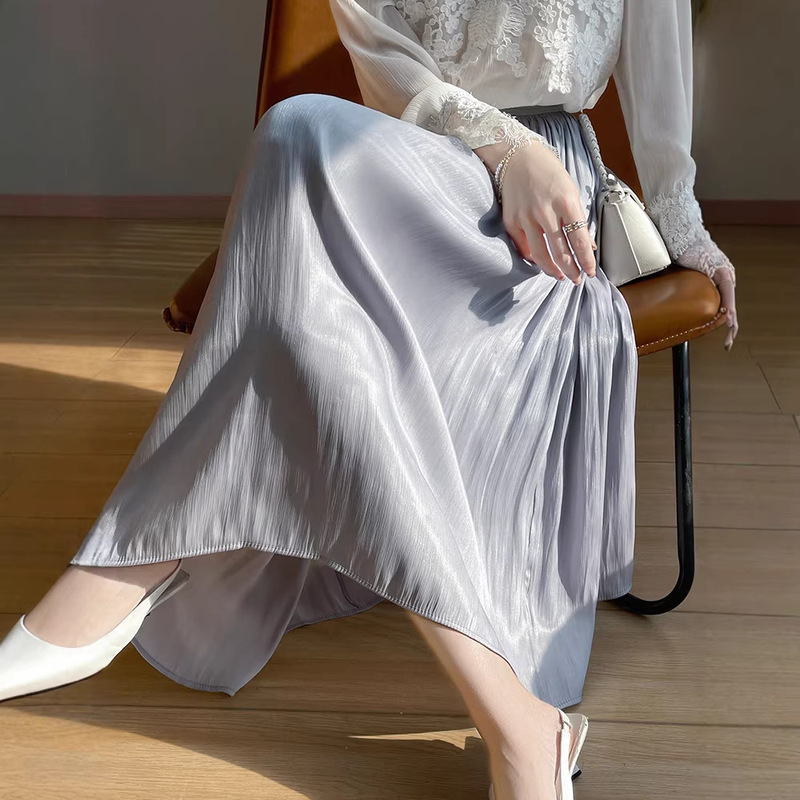 2026 Summer New Style Shiny Gauze Skirt for Women, High-Waisted, Solid Color, Elegant Mid-Length Pleated Skirt, Slimming Umbrella Skirt 2026 Summer New Style Shiny Gauze Skirt for Women, High-Waisted, Solid Color, Elegant Mid-Length Pleated Skirt, Slimming Umbrella Skirt